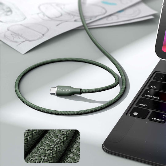 Voltme Braided USB 2.0 Cable USB-C male - USB-C 100W PD Πράσινο 1m C2051