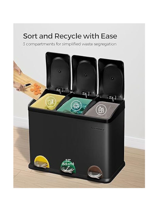 Songmics Triple Recycling Bin 45L Colorful Pedals Removable Bins 60.5x40.5x48.5cm Ltb45b