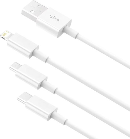 3-in-1 Flippy Sx USB Cable 21 USB To Micro USB USB-C iPhone Compatible 3A 1.2m White