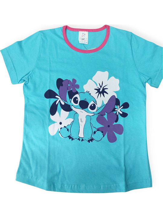 Natura Kids' Pajamas Summer Light Blue, Fuchsia Stitch