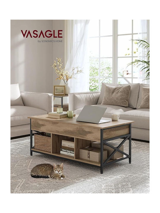 Rectangular Central Wooden Coffee Table with Lifting Mechanism and Drawers Brown 100x50x48cm