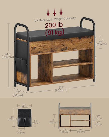 Fabric Shoe Organizer Brown 80.6x30x62.5cm