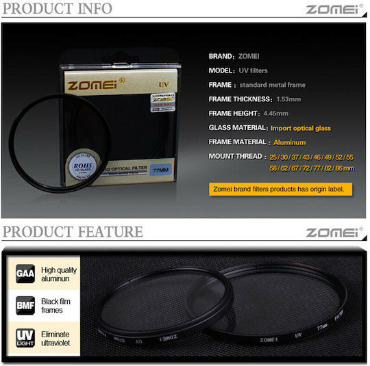Diat Filter UV / HD 62mm for Camera Lenses