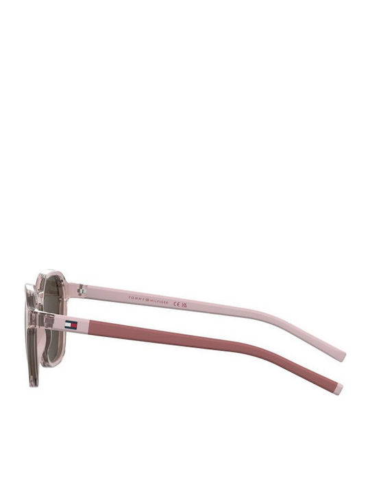 Tommy Hilfiger Unisex Sunglasses With Pink Horn-Rimmed Frame And Brown Lens