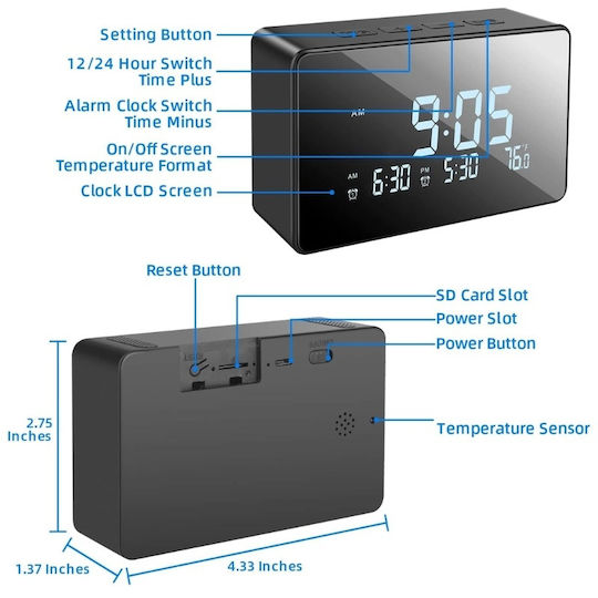 Cameră Ascunsă WiFi Ceas 1080p cu Slot pentru Card de Memorie