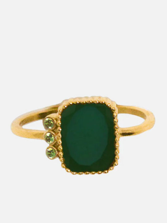 AEC Paris Damen Ring mit Zirkonia aus Stahl Vergoldet