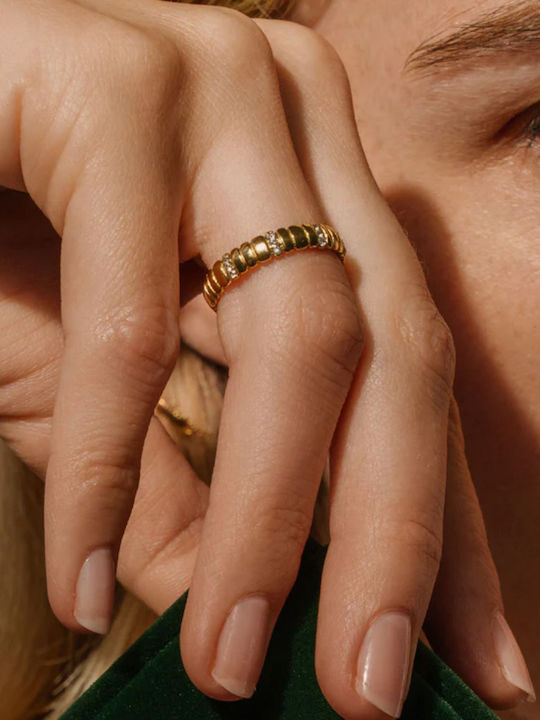 AEC Paris Damen Ring mit Zirkonia aus Stahl Vergoldet