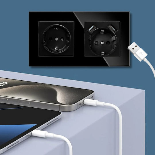 Двойна Мортис Електрически Контакт с 2 USB Порта Черен