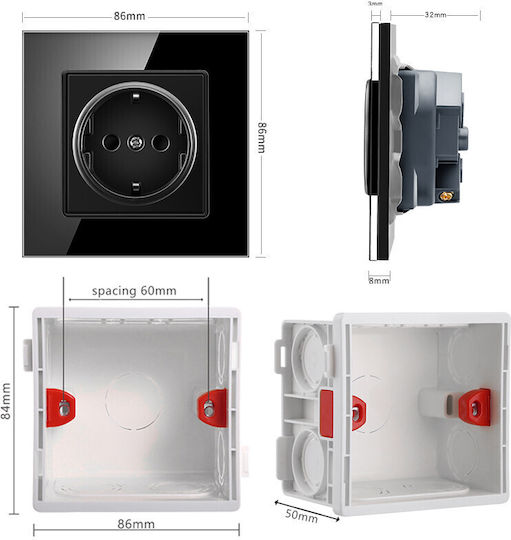 Power Socket Black 1pcs