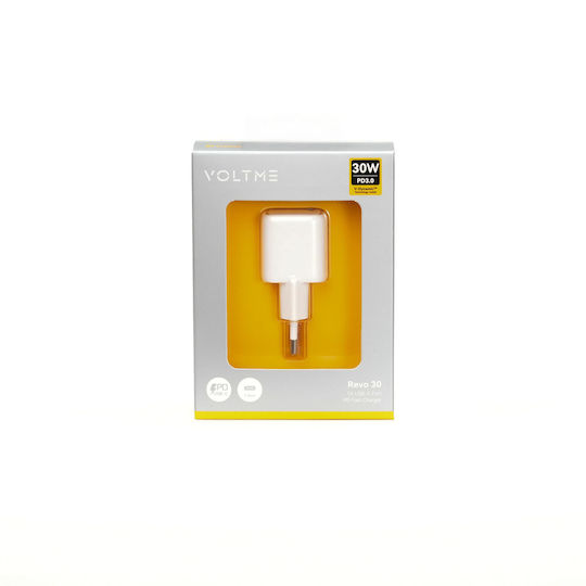 Voltme Charger Without Cable GaN with USB-C Port 30W Power Delivery / Quick Charge 3.0 Whites (Revo)
