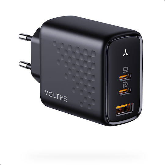 Voltme Φορτιστής Χωρίς Καλώδιο GaN με Θύρα USB-A και 2 Θύρες USB-C 67W Power Delivery / Quick Charge 3.0 Μαύρος (Revo)