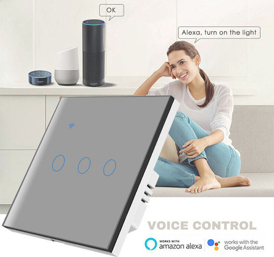 Încastrat Comutator de Perete Wi-Fi Iluminat Argintiu