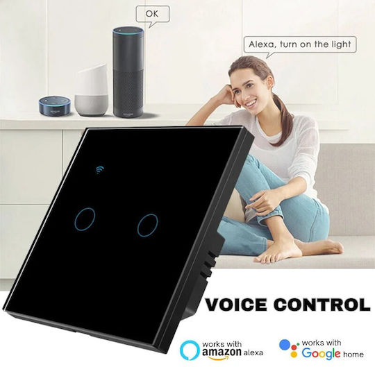 Comutator De Perete Tactil Wi-Fi Comenzi Negru
