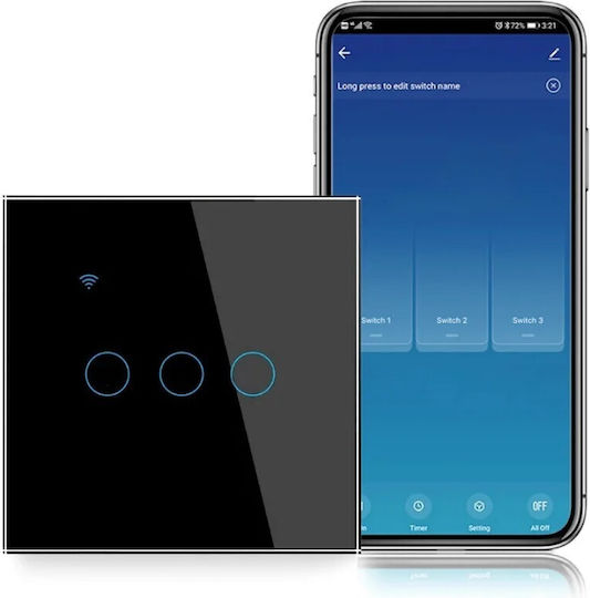 Comutator de Perete Wi-Fi Negru