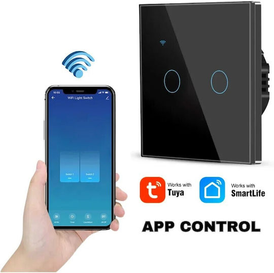 Comutator De Perete Tactil Wi-Fi Comenzi Negru