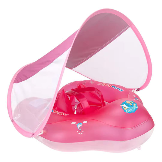 Colac de înot pentru copii cu parasolar de la Bebelogic, curele de susținere pentru burtică, roz, mărimea XL, potrivit pentru vârstele 2-6 ani