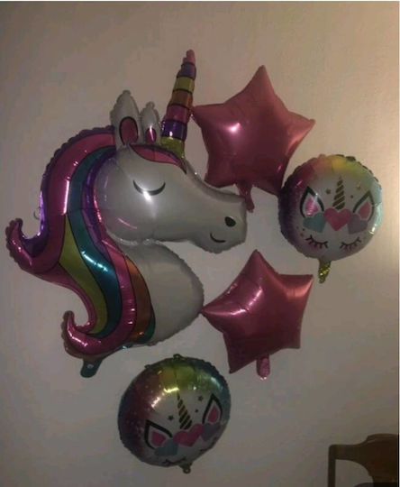 Σετ 5 Μπαλόνια Γενεθλίων Μονόκερος Foil Ροζ Unicorn Stars