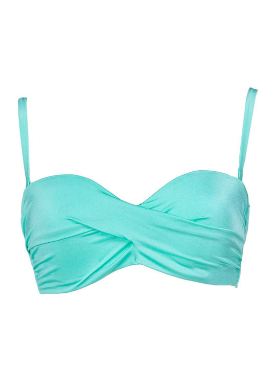 Fashion Solids Strapless Bikini Top D Cup Turquoise