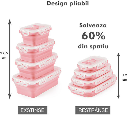 Cutie pentru Mâncare Silicon Roz Potrivit pentru Cuptor cu Microunde 4buc
