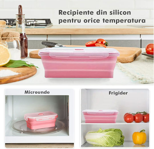 Cutie pentru Mâncare Silicon Roz Potrivit pentru Cuptor cu Microunde 4buc
