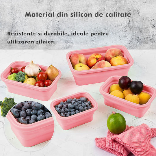 Cutie pentru Mâncare Silicon Roz Potrivit pentru Cuptor cu Microunde 4buc