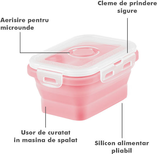 Cutie pentru Mâncare Silicon Roz Potrivit pentru Cuptor cu Microunde 4buc