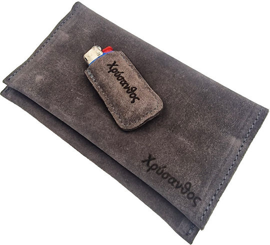 Leather Handmade Tobacco Pouch Suede Engraving Grey