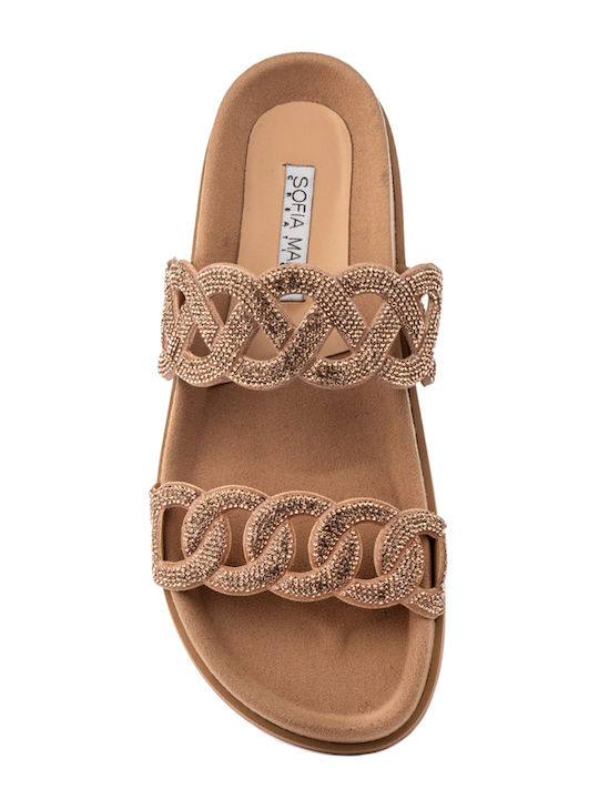 Leder Flache Sandalen für Damen Anatomisch in Rosa Farbe