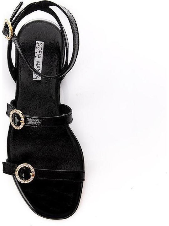 Leather Women's Flat Sandals in Black Color