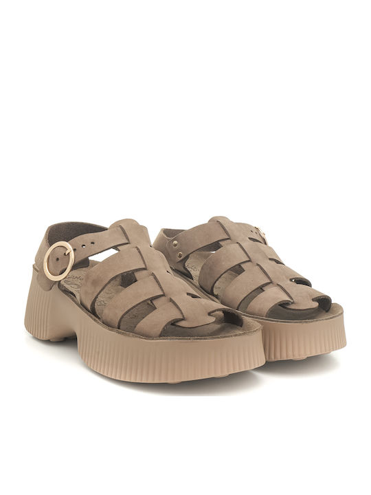 Leather Women's Flat Sandals in Green Color