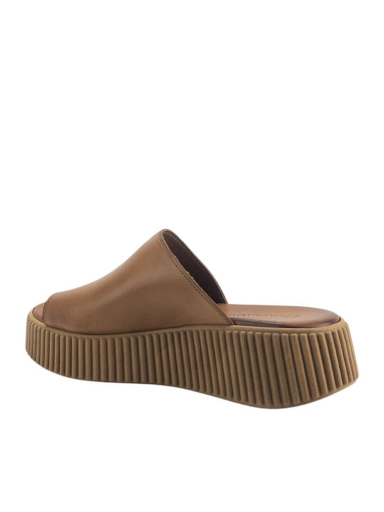 Women's Flat Sandals in Tabac Brown Color