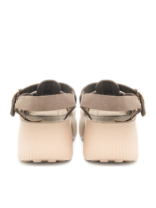Leather Women's Flat Sandals in Green Color