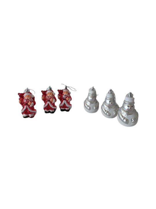 Hanging Snowman Ornament Plastic 9x5cm Set 6pcs