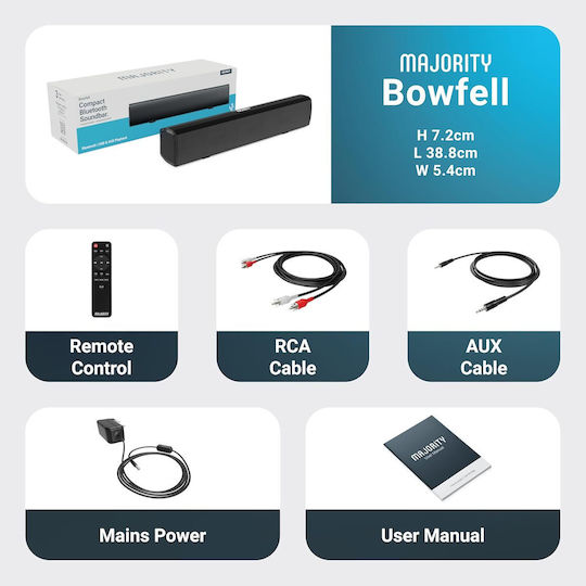 Majority Bowfell Soundbar 2.1 Bluetooth 50W cu Telecomanda Negru