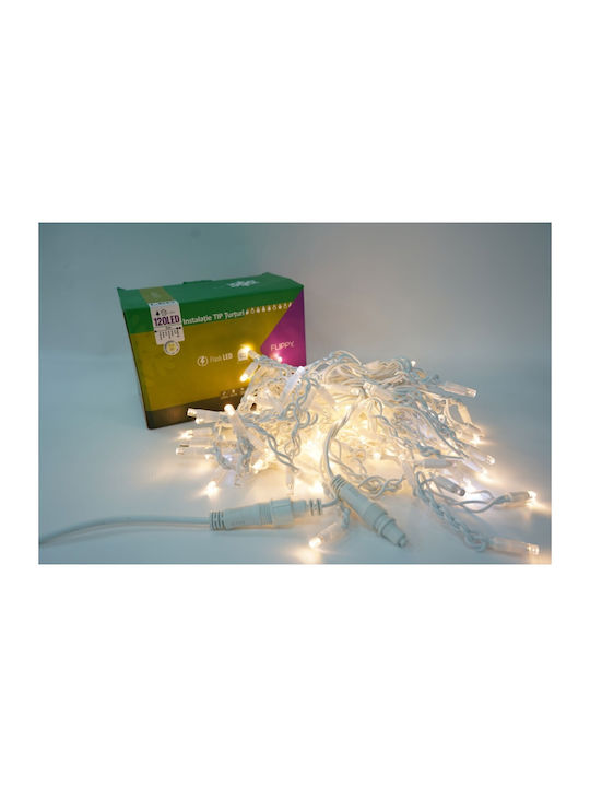 Instalare de Crăciun 50 M 1200 Luminite de Crăciun Ploaie Alb Cald Flashing Sursă de Alimentare Conectabil Extensie de 6.5 M Inclusă Cablul de Cauciuc Alb 220v Flippy
