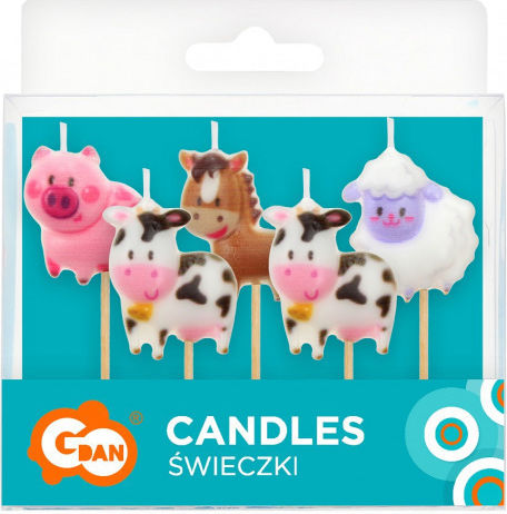 Farm Animal Candles 5 pcs, Total Stick Height 7 cm