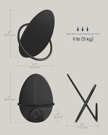 Songmics Κρεμάστρα Τοίχου Μεταλλική Μαύρη 7.2x8.5x5.2cm