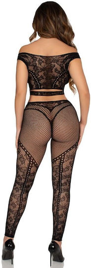 Leg Avenue Crop Top Fishnet Legging Bare Shoulders Black