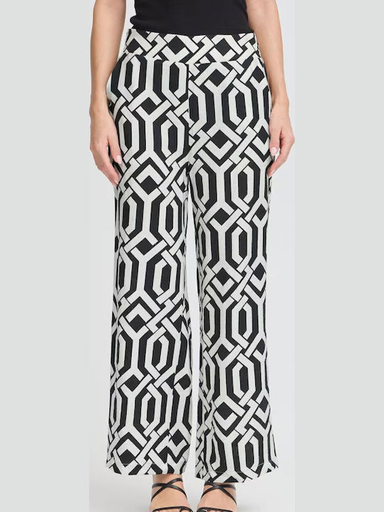 Women's Fabric Trousers with Elastic Loose Fit White, Black & White