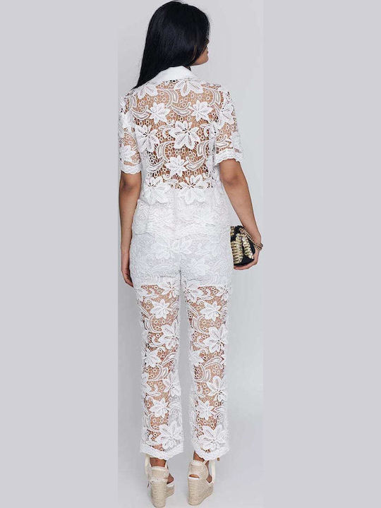 Women's Fabric Capri Trousers Straight Line White