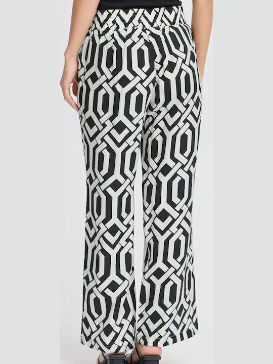 Women's Fabric Trousers with Elastic Loose Fit White, Black & White