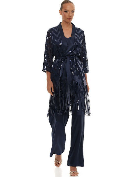 Damen Blau Set mit Hose mit Pailletten