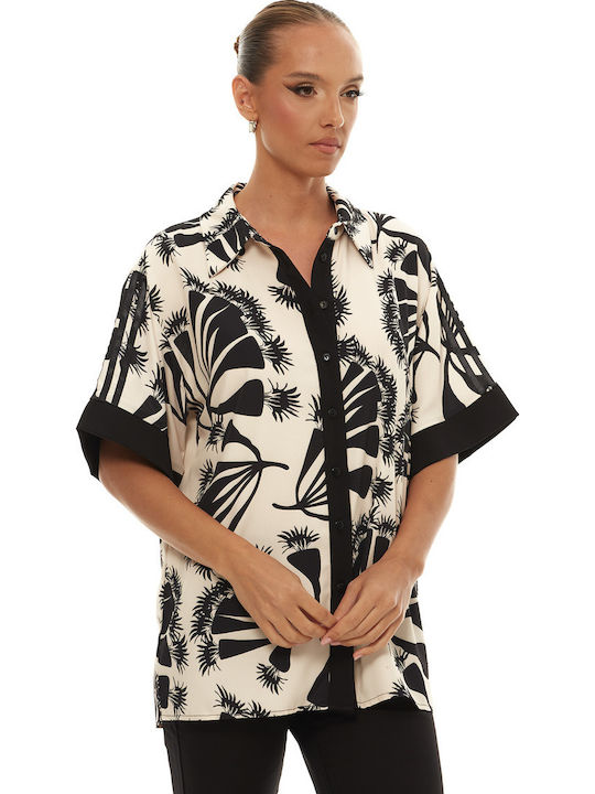 Dejavu Women's Short Sleeve Shirt Black-White