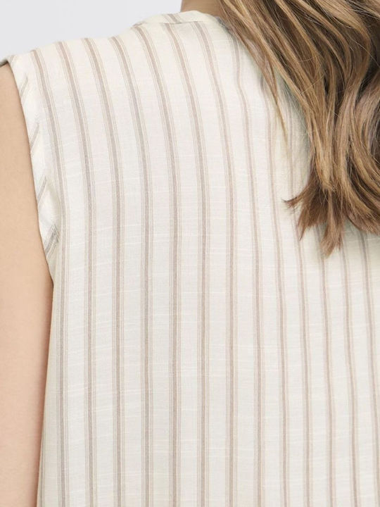 Women's Striped Sleeveless Shirt Beige