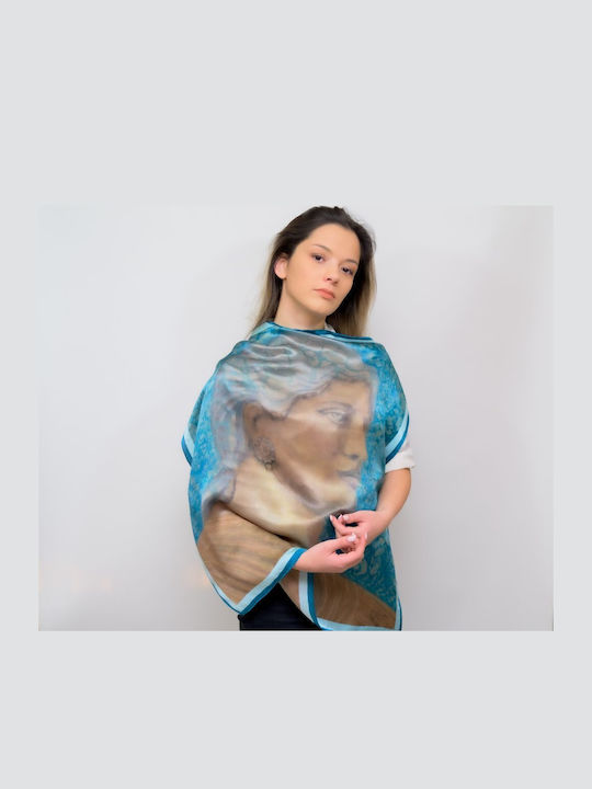 Kalfas Luxury Silk Γυναικείο Μεταξωτό Φουλάρι Μπλε