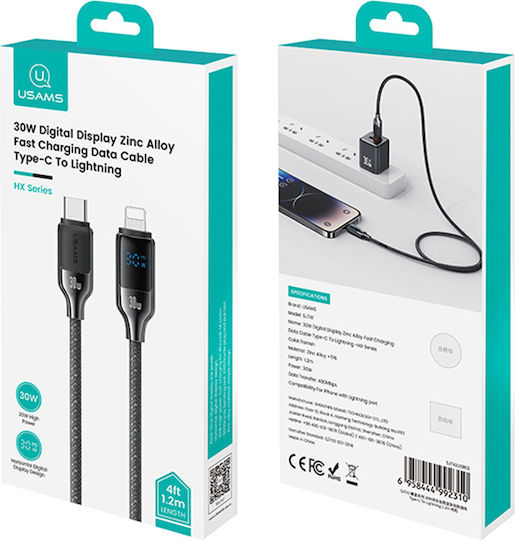 Usams USB-C zu Lightning Kabel 30W Schwarz 1.2m (d-SJ741USB01)