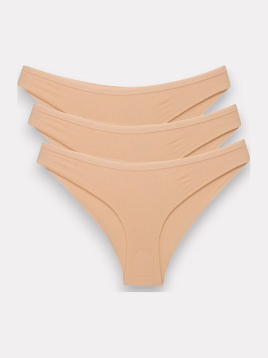 Βαμβακερά Women's Slip 3Pack Seamless Beige