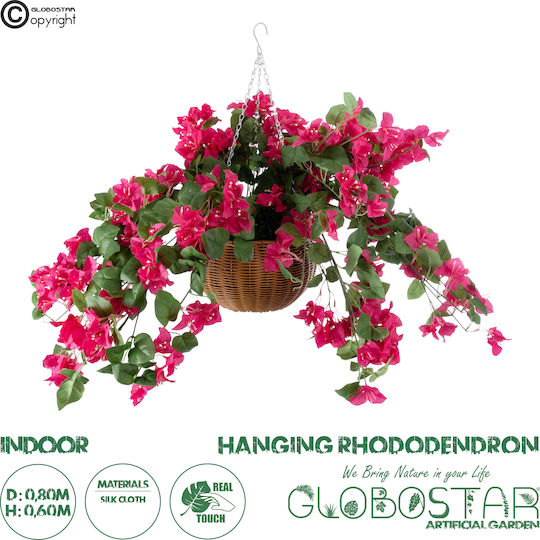 Globostar Künstlicher Garten Rhododendron Hängende Pflanze 20634 Künstliche Hängende Dekorative Pflanze Rosenbusch Y60cm