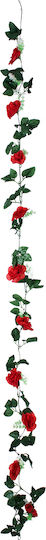 Globostar 78129 Künstliche Hängepflanze Dekorative Blumengirlande 10 Rote Rosen & Grünes Laub M20 X H220 X W20cm