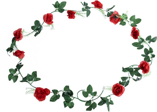 Globostar 78129 Künstliche Hängepflanze Dekorative Blumengirlande 10 Rote Rosen & Grünes Laub M20 X H220 X W20cm